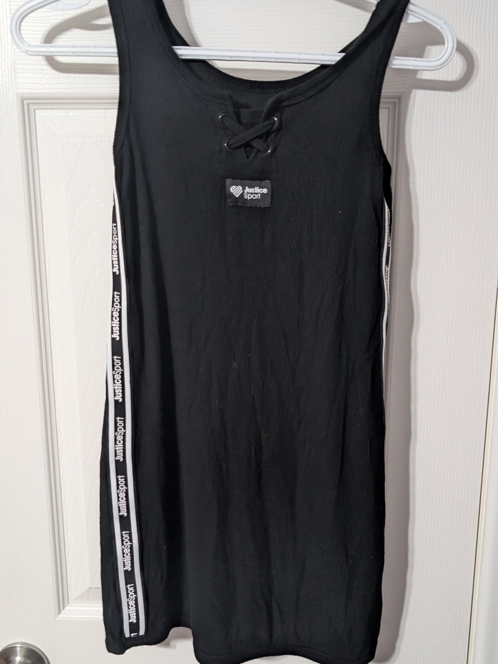 Justice Black Tank Mini Dress with White Side Logo Tape